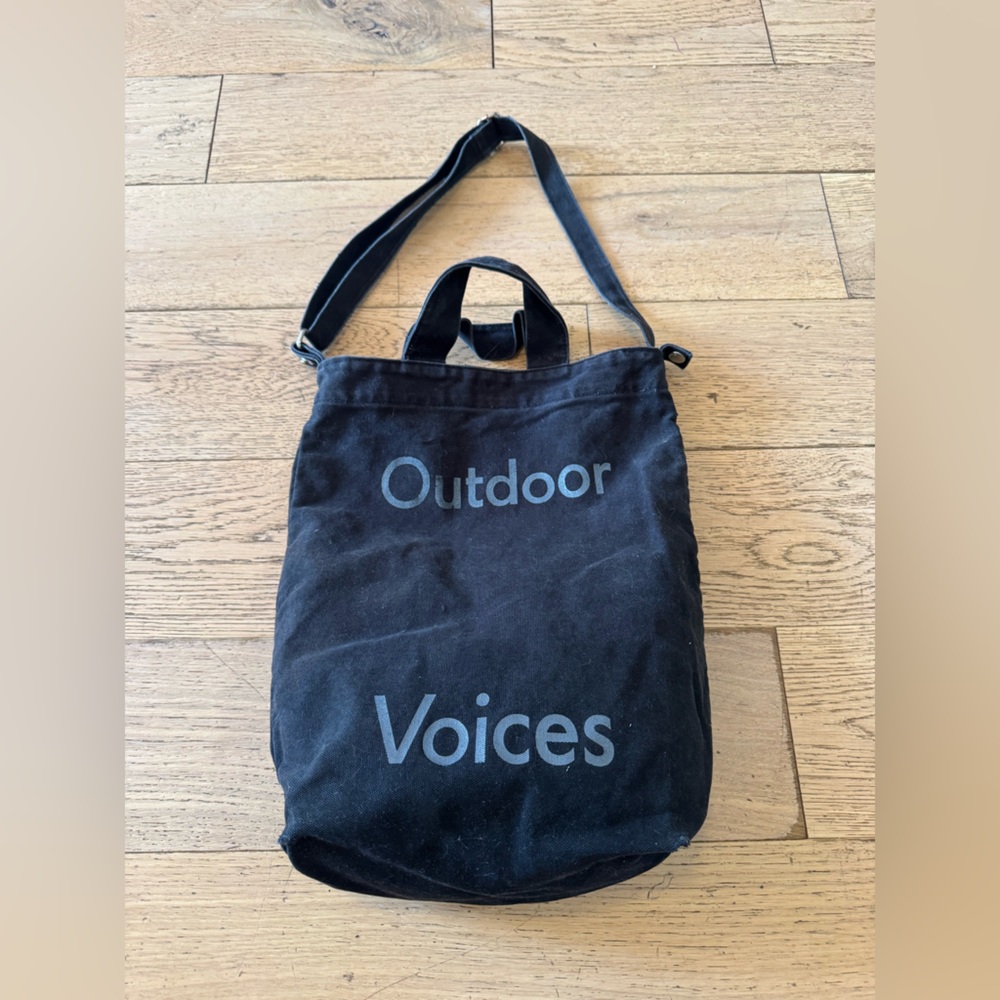 Outdoor Voices Canvas Tote Bag OS Black‎ Excellent Crossbody Logo Strap (3781)